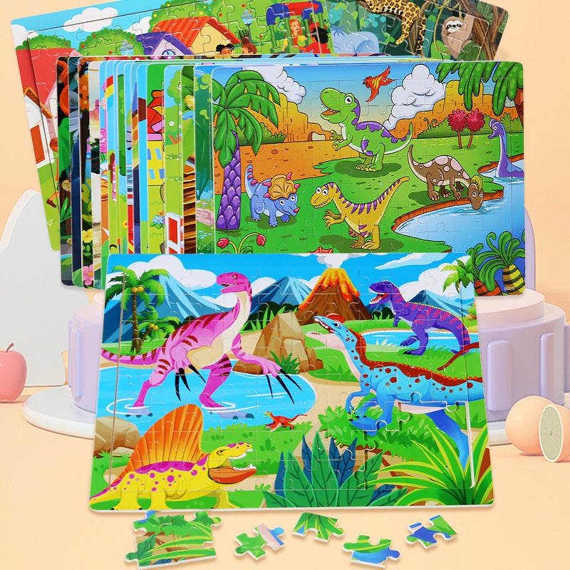 Wooden 80 Pieces Puzzle Toddler Cartoon Dinosaur Animal Plane Puzzle Baby Early Education And Intelligence Building Blocks Toy - Image 2